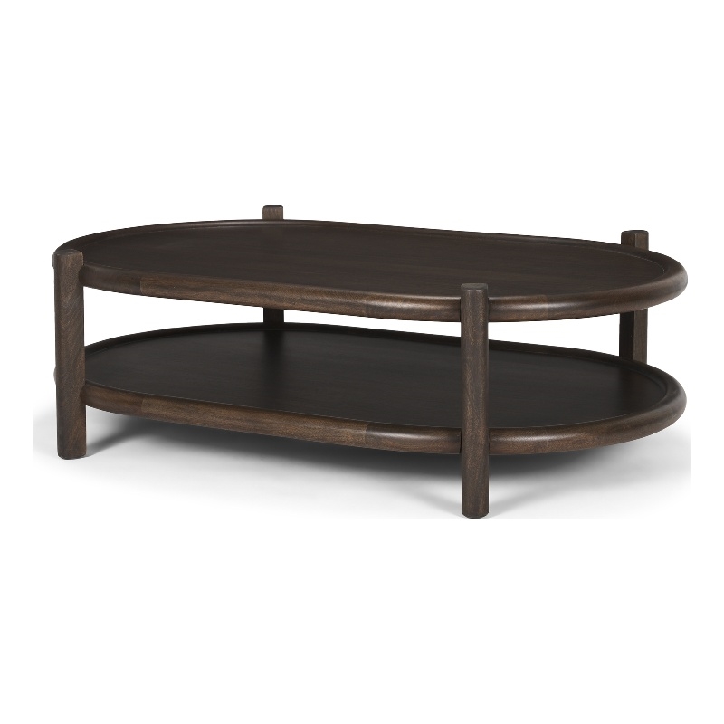 Mercana Furniture Romi Dark Brown Wood w/ Bottom Shelf Oval Coffee Table