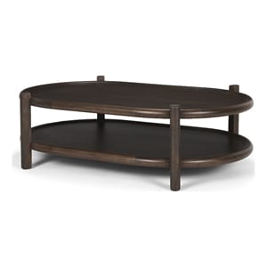 Mercana Furniture Romi Dark Brown Wood w/ Bottom Shelf Oval Coffee Table