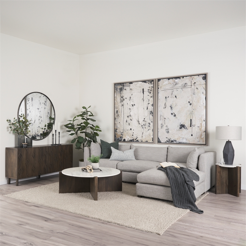 Bianca Dark Brown Wood w/ Marble Round Top Coffee Table