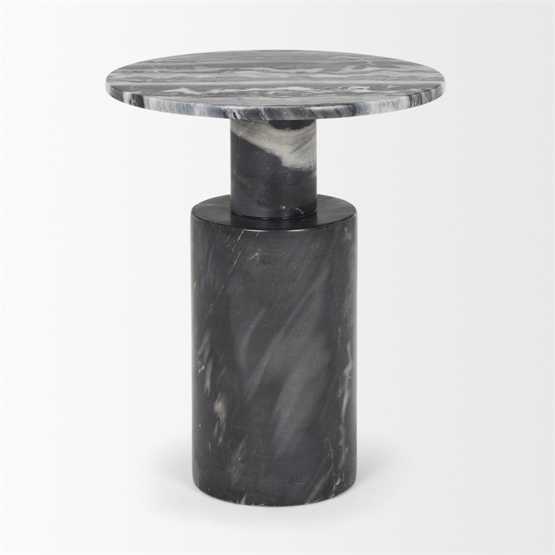 Mercana Taite Solid Dark Gray Marble Pedestal Accent Table