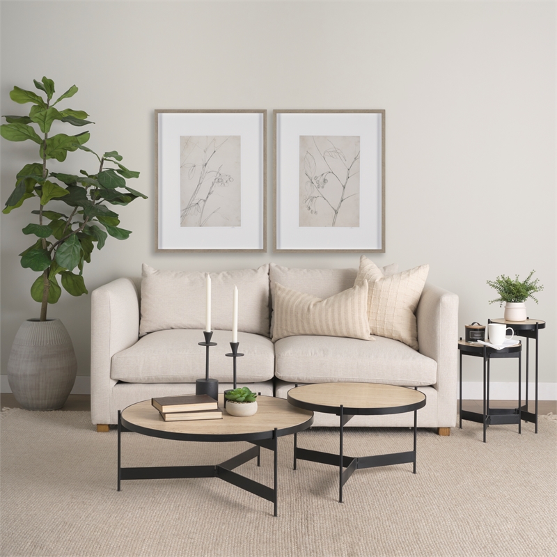 Wade Travertine Marble w/ Matte Black Metal End Tables