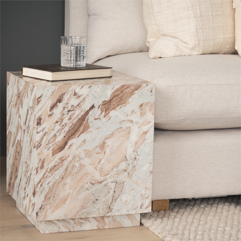 Mercana Matteo Solid Pink Marble Square Side Table
