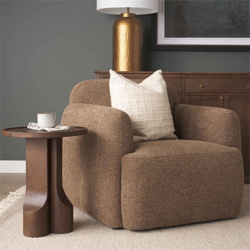 Mercana Cayson Solid Wood Sculptural Round Accent Table in Dark Brown