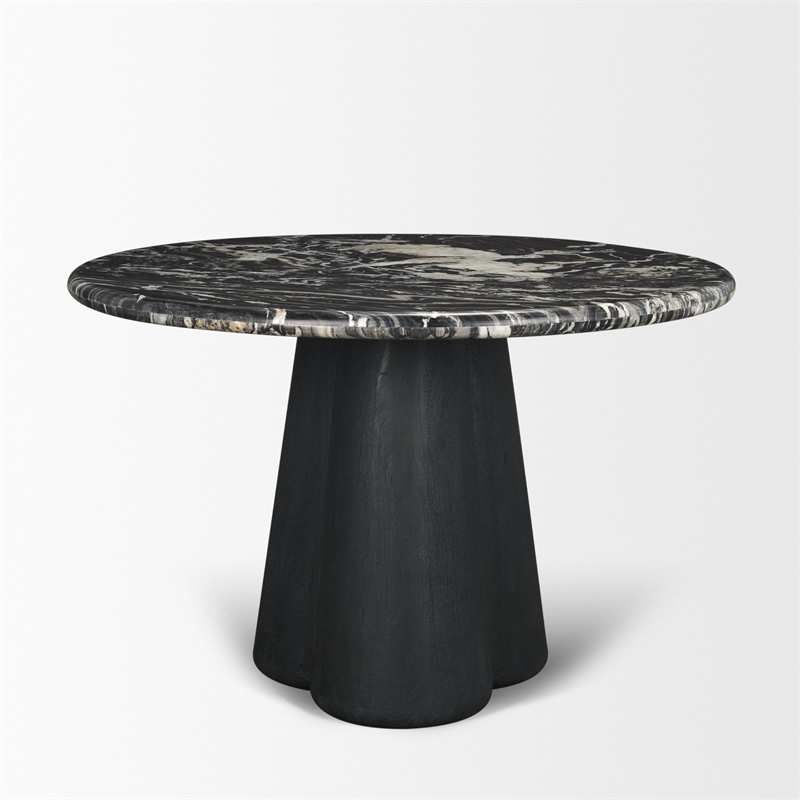 Mercana Furniture Marilyn Forest Marble Black Wood Pedestal Round Dining Table