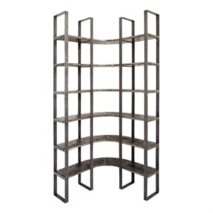 Turner I Curved Brown Wood and Black Iron Six Shelving Unit