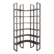 Turner I Curved Brown Wood and Black Iron Six Shelving Unit