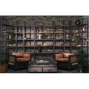 Taunton I 80L x 10.5W x 90H Brown Wood and Black Iron Six Shelving Unit