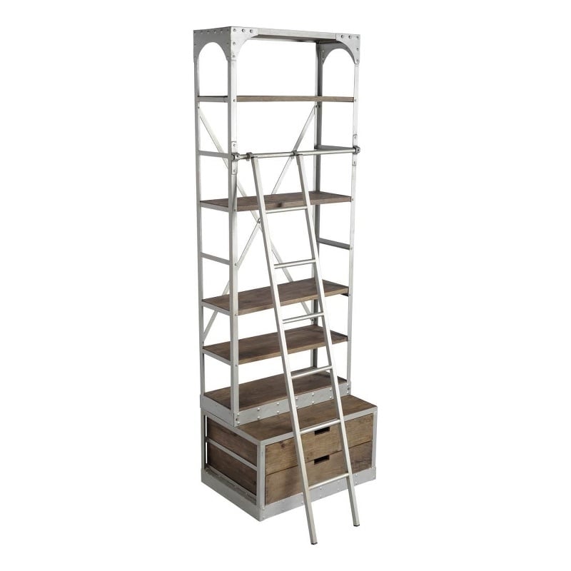 Brodie III Medium Brown Wood Silver Accent Four Shelf Shelving Unit