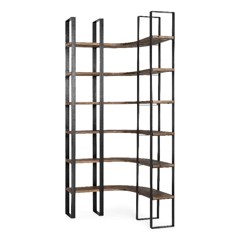 Turner II Curved Dark Brown Wood And Black Iron Six Shelving Unit