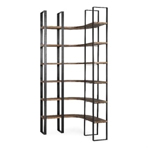 Turner II Curved Dark Brown Wood And Black Iron Six Shelving Unit