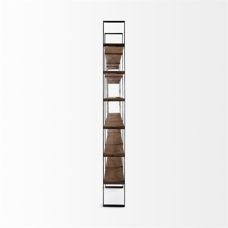 Taunton II Dark Brown Wood And Black Iron Six Shelving Unit