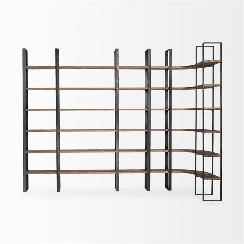 Taunton II Dark Brown Wood And Black Iron Six Shelving Unit