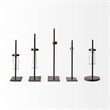 Jarvis Set of Five Dark Brown Metal and Glass Chemistry Inspired Bottles