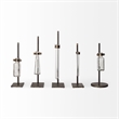 Jarvis Set of Five Dark Brown Metal and Glass Chemistry Inspired Bottles