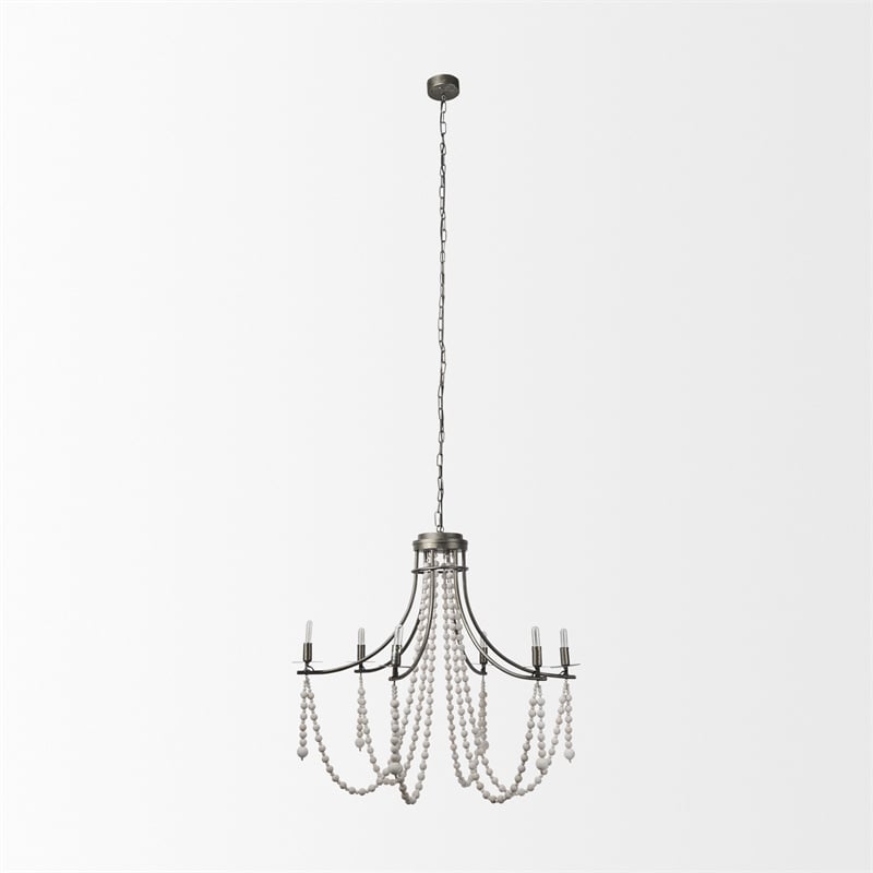 Selma White Wood Bead and Metal Chandelier