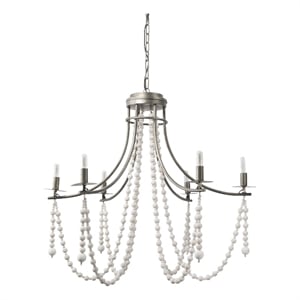 Selma White Wood Bead and Metal Chandelier