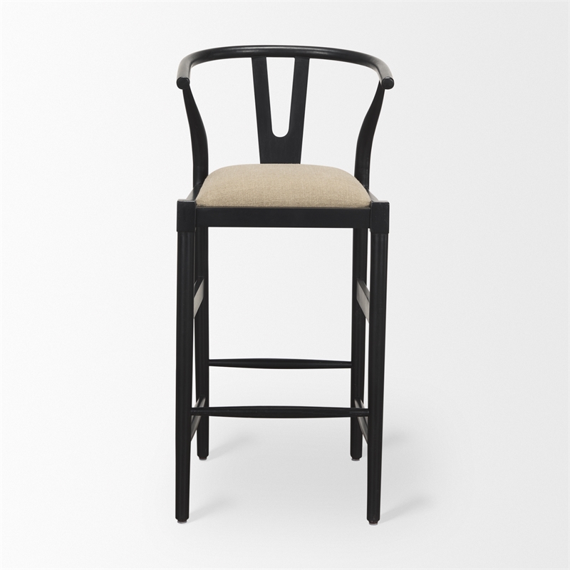Trixie Black Wood Frame w/ Dark Taupe Fabric Seat Bar Stool