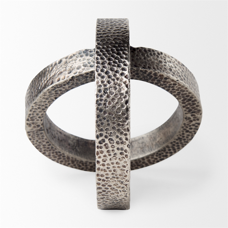 Rafiki Two Blackened Silver Hammered Finish Metal Conjoined Circles