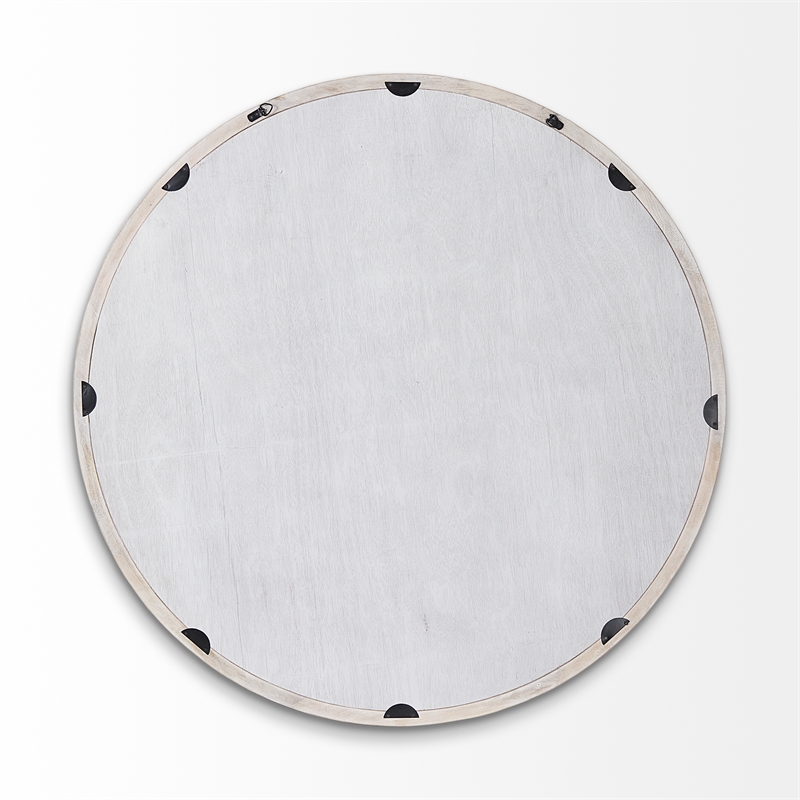 Gambit Round White Wash Wood Frame Wall Mirror