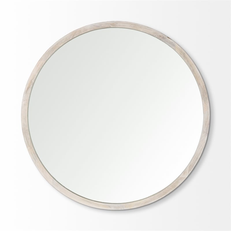 Gambit Round White Wash Wood Frame Wall Mirror