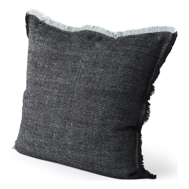 Malia Black and Teal Fabric Fringed Pillow Cover