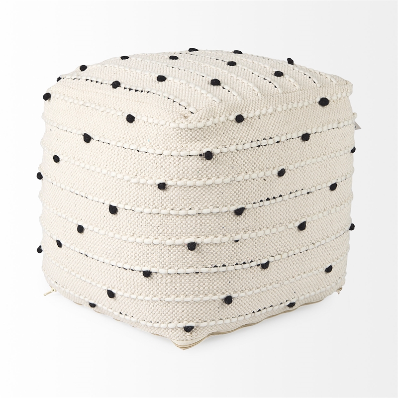 Amaira Cream/Black/White patterned Wool and Cotton Pouf