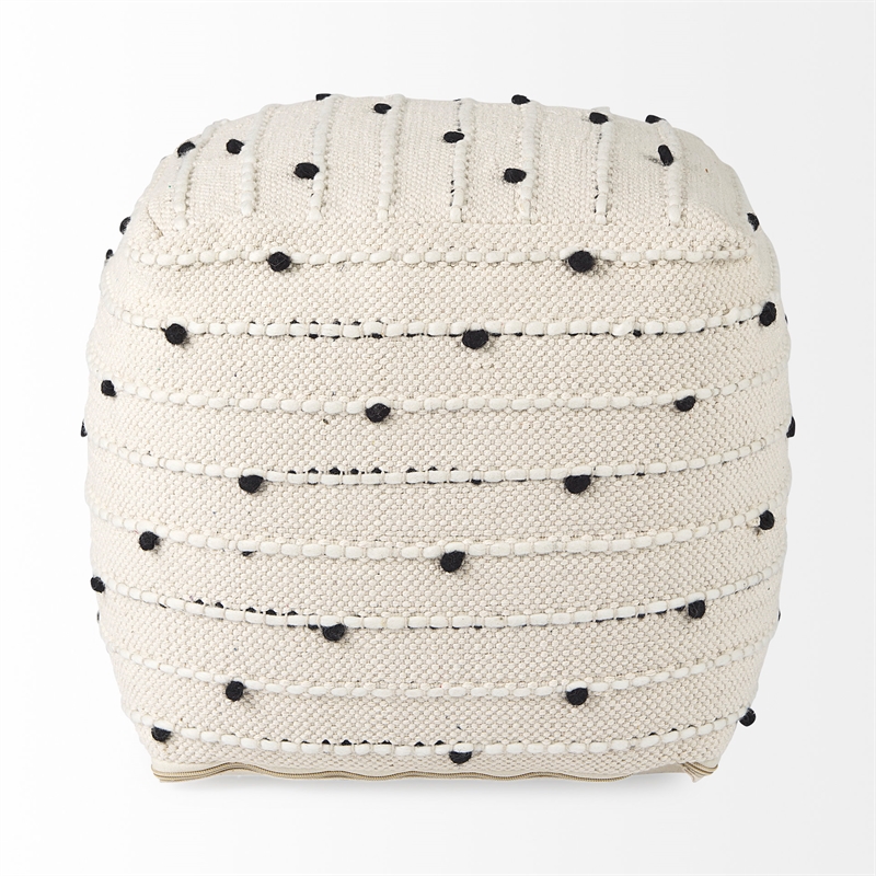 Amaira Cream/Black/White patterned Wool and Cotton Pouf