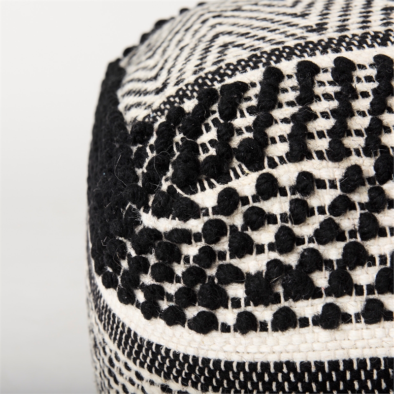 Garima Black/White Wool and Cotton Patterned Pouf