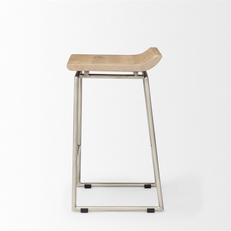Givens Seat Height Brown Wood W/Silver Metal Frame Counterstool