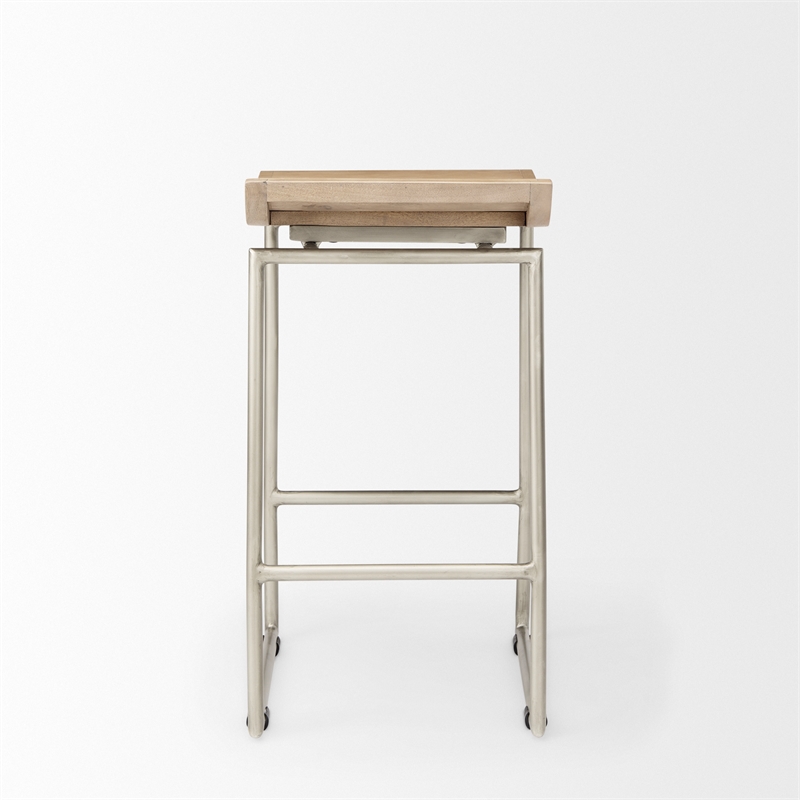 Givens Seat Height Brown Wood W/Silver Metal Frame Counterstool