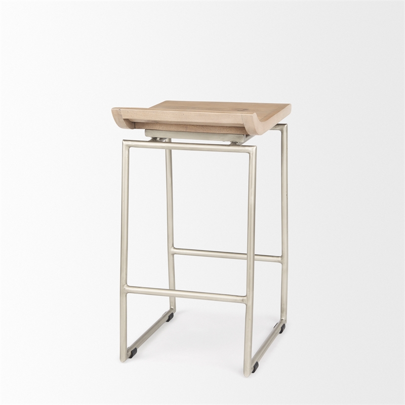 Givens Seat Height Brown Wood W/Silver Metal Frame Counterstool