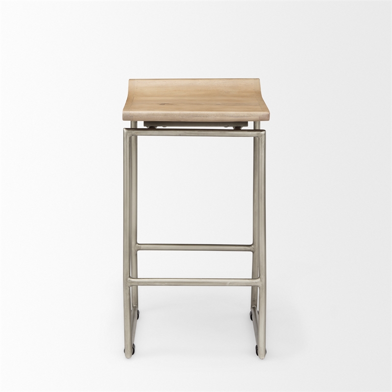 Givens Seat Height Brown Wood W/Silver Metal Frame Counterstool