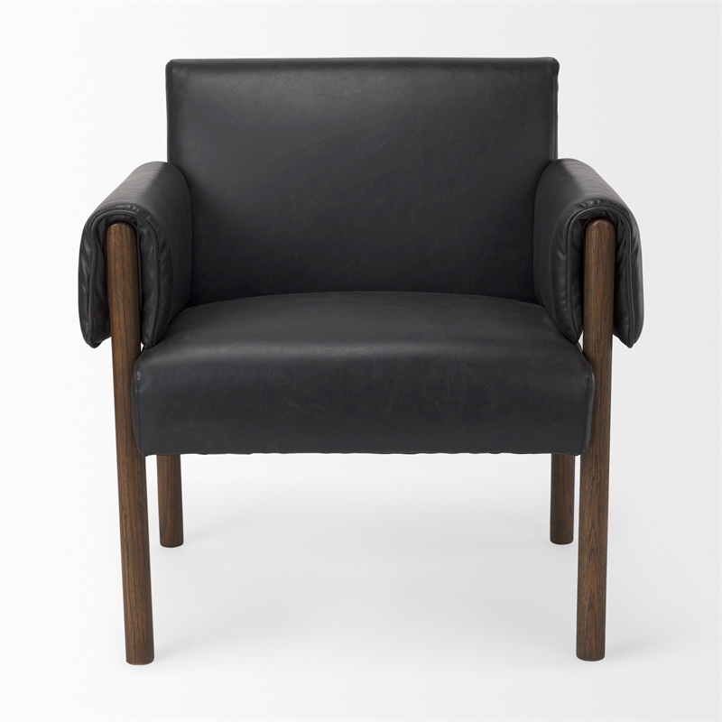 Ashton Black Faux Leather w/ Dark Brown Wood Accent Chair