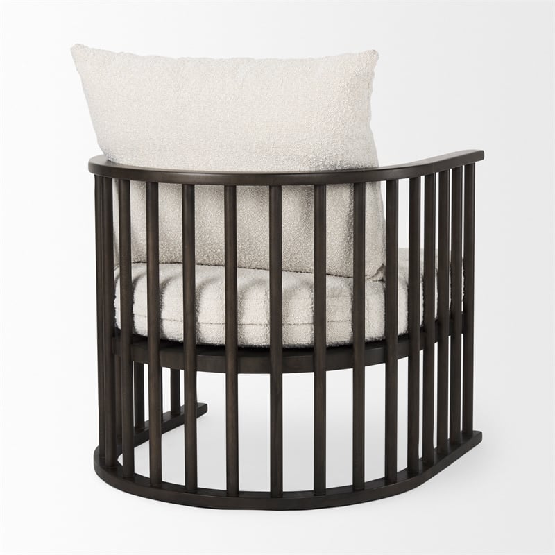 Kopari White Boucle Fabric W/Dark Brown Wood Accent Chair