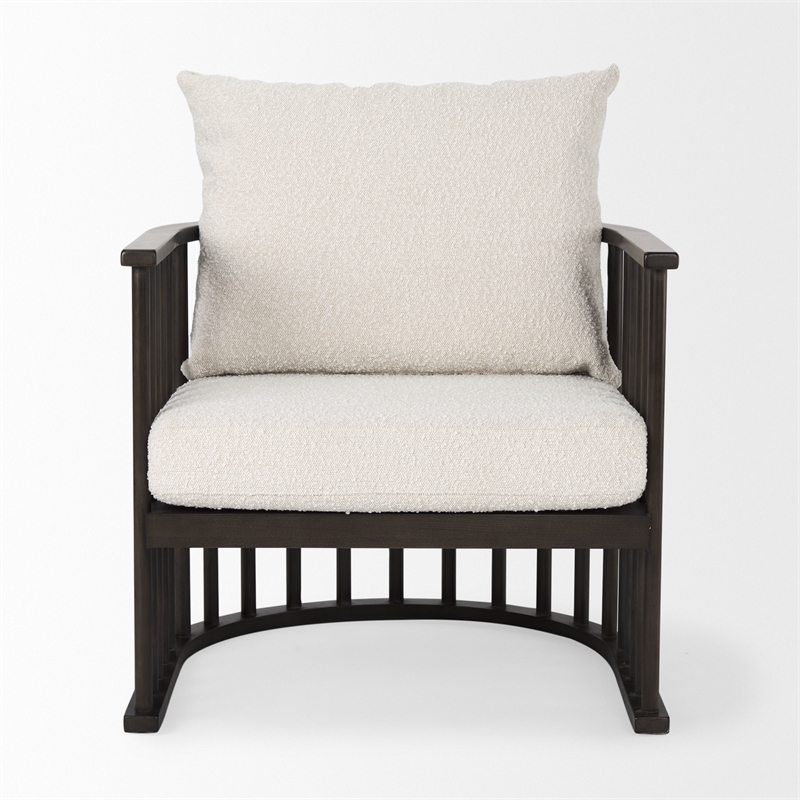 Kopari White Boucle Fabric W/Dark Brown Wood Accent Chair