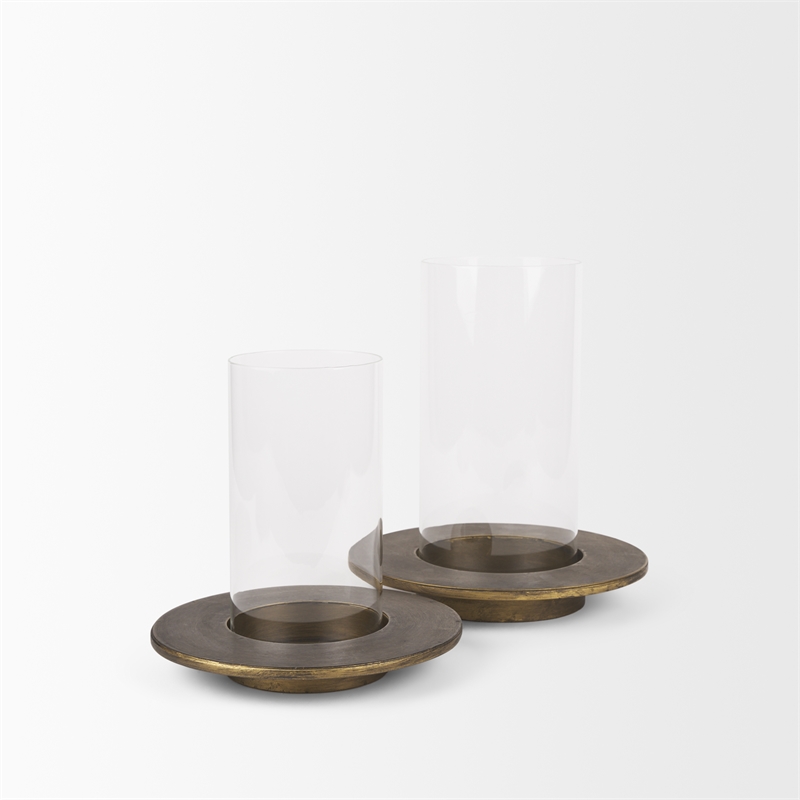 Vivian Gold Metal and Glass Hurricane Candle Holder (Set of