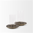 Vivian Gold Metal and Glass Hurricane Candle Holder (Set of