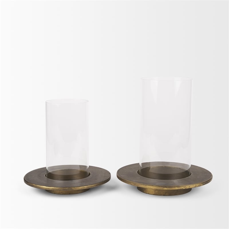 Vivian Gold Metal and Glass Hurricane Candle Holder (Set of