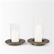 Vivian Gold Metal and Glass Hurricane Candle Holder (Set of