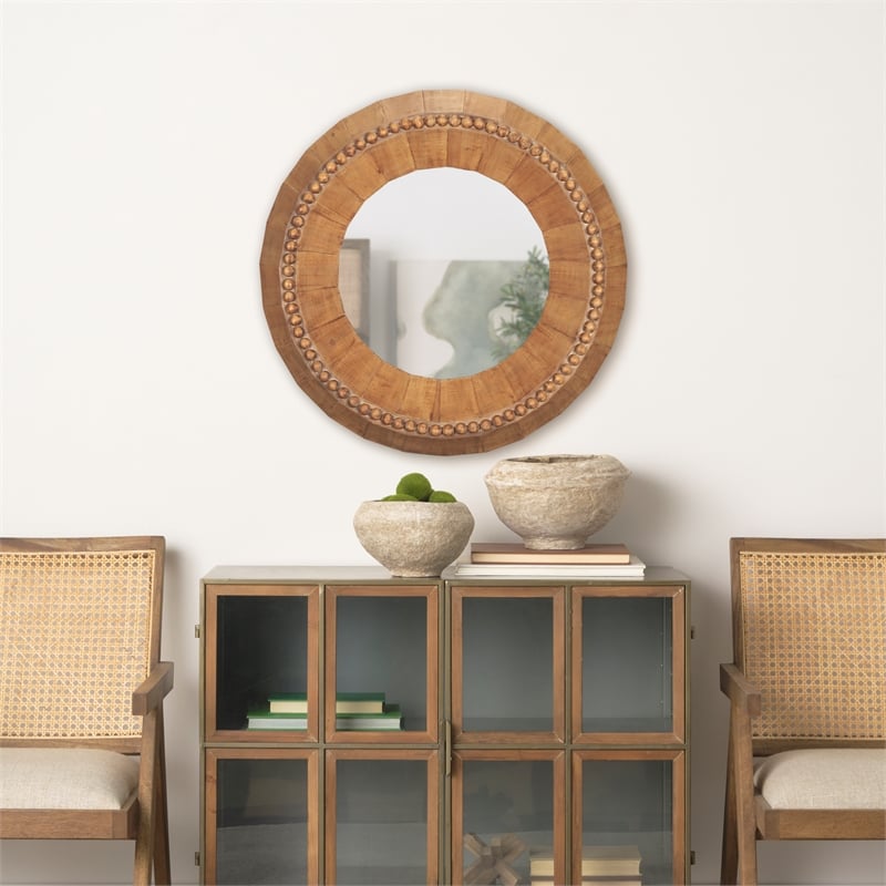 Ranela Light Brown Beaded Wooden Wall Mirror