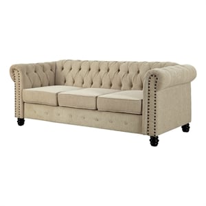 RN Furnishings 81&quot Button Tufted Linen Fabric Living room Sofa-Beige