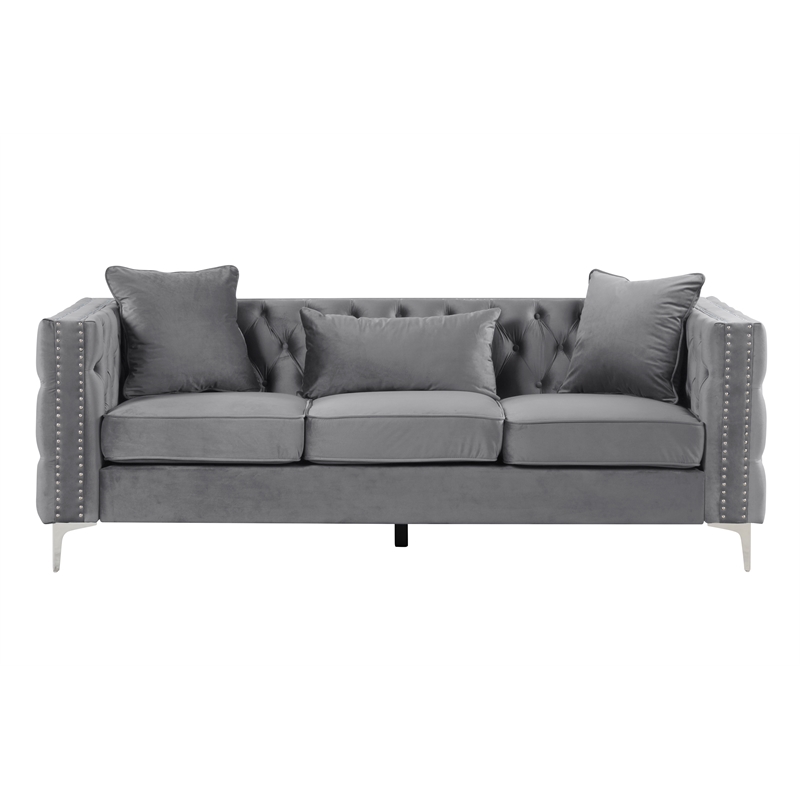 RN Furnishings modern Velvet fabric sofa and Loveseat Living room Set -Gray