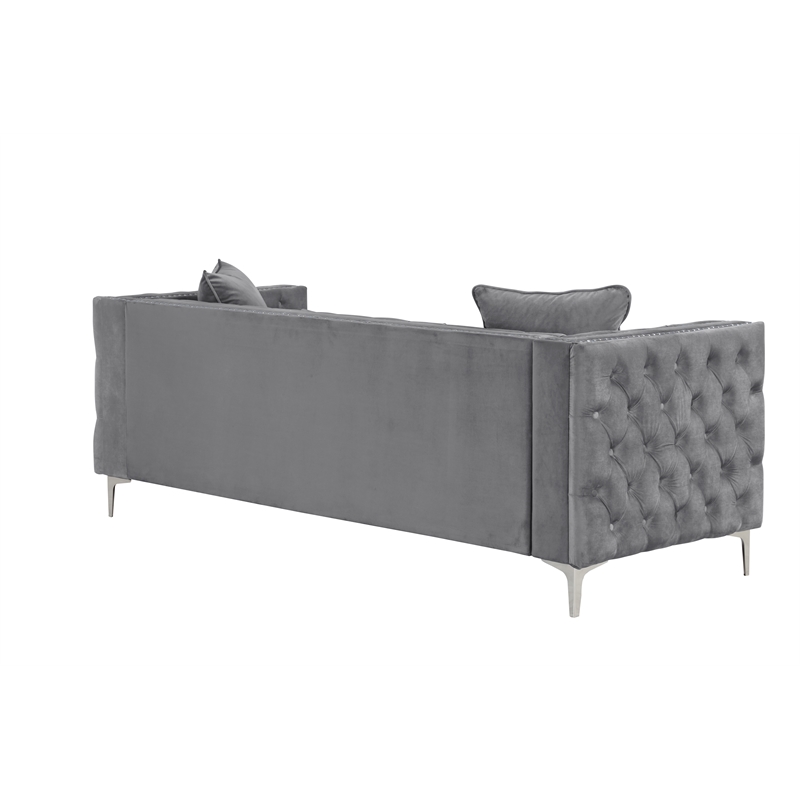 RN Furnishings Velvet fabric sofa Loveseat chair Living room furniture set-Gray