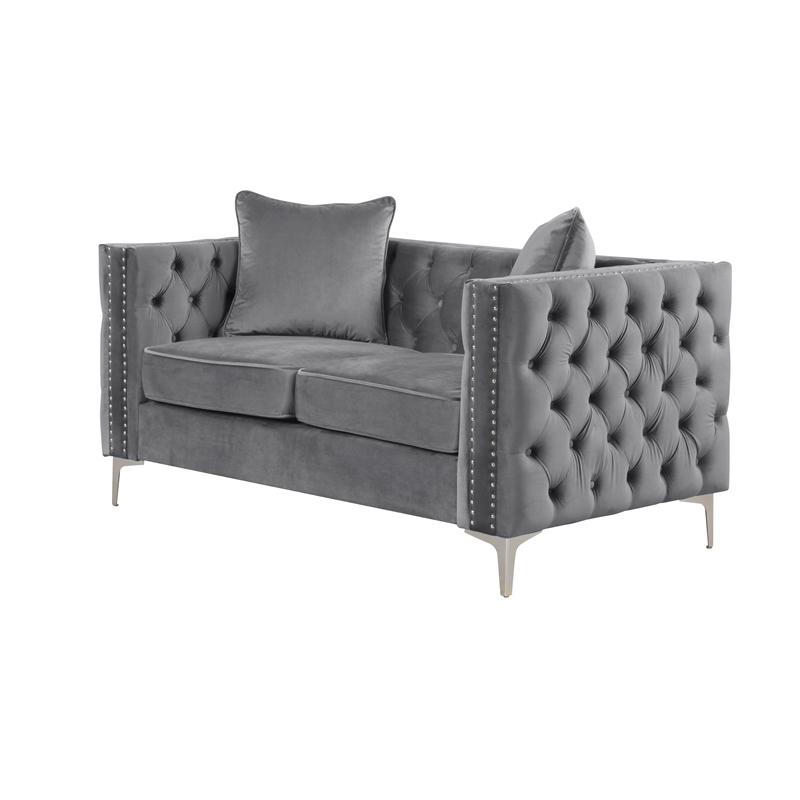 RN Furnishings Velvet fabric sofa Loveseat chair Living room furniture set-Gray