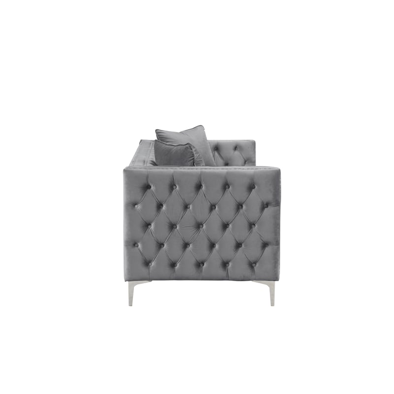 RN Furnishings Velvet fabric sofa Loveseat chair Living room furniture set-Gray