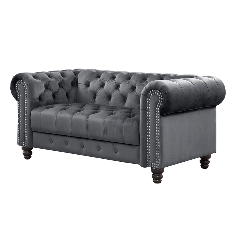 Rnfurnishings 2 Piece Living room furniture Velvet fabric Modern Sofa Set -Gray