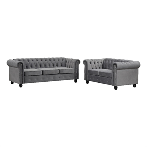RN Furnishings modern sofa Loveseat velvet fabric Living room furniture Set-Gray