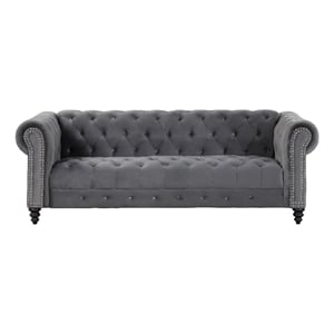 RN Furnishings Chesterfield  89&quot Button Tufted Velvet Fabric Sofa-Gray