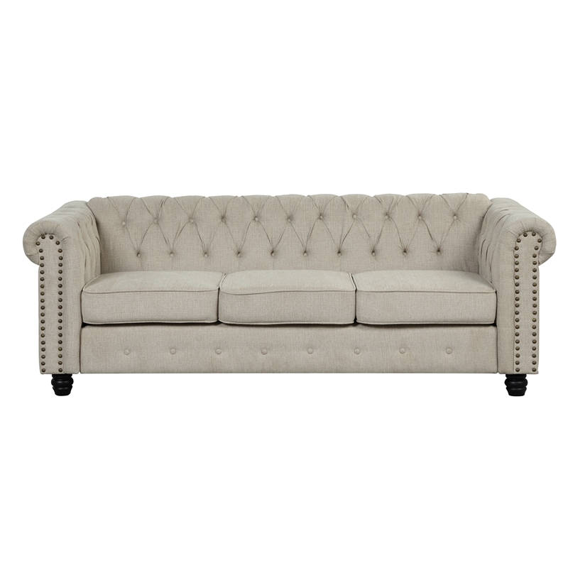 RN Furnishings 2 Piece Chesterfield  Button Tufted Linen fabric Sofa Set-Beige