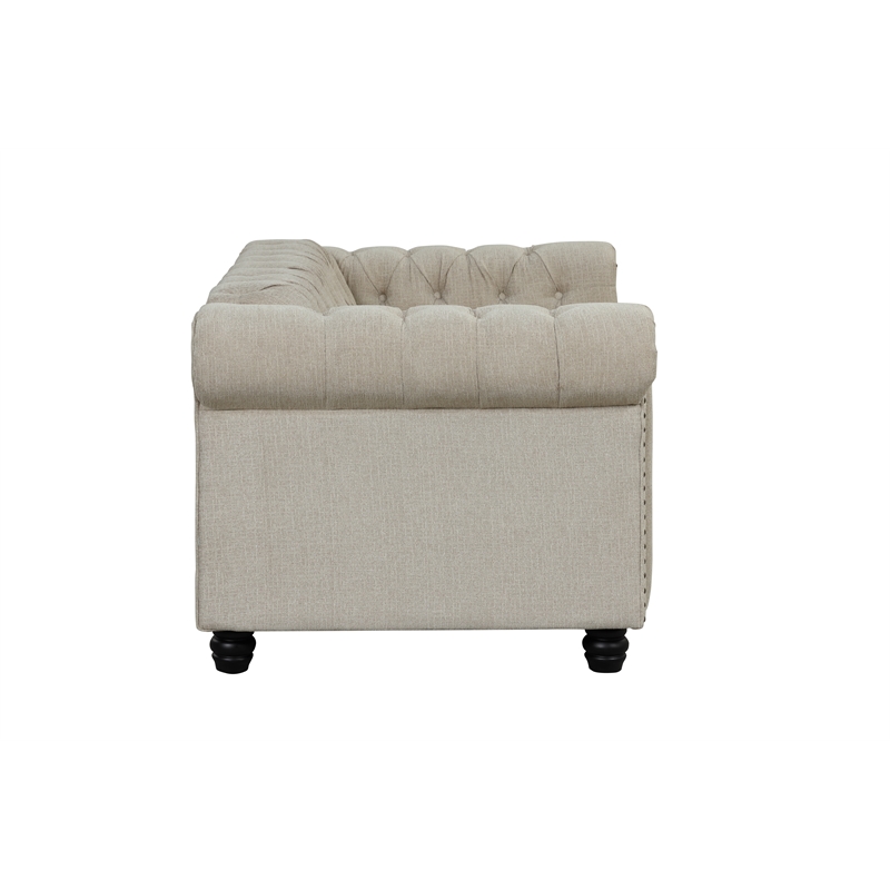 RN Furnishings 2 Piece Chesterfield  Button Tufted Linen fabric Sofa Set-Beige